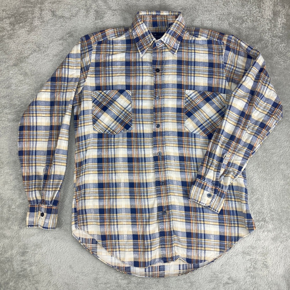 Vintage The Mens Shop JCPenney Flannel‎ Shirt Blue White Long Sleeve Size Small